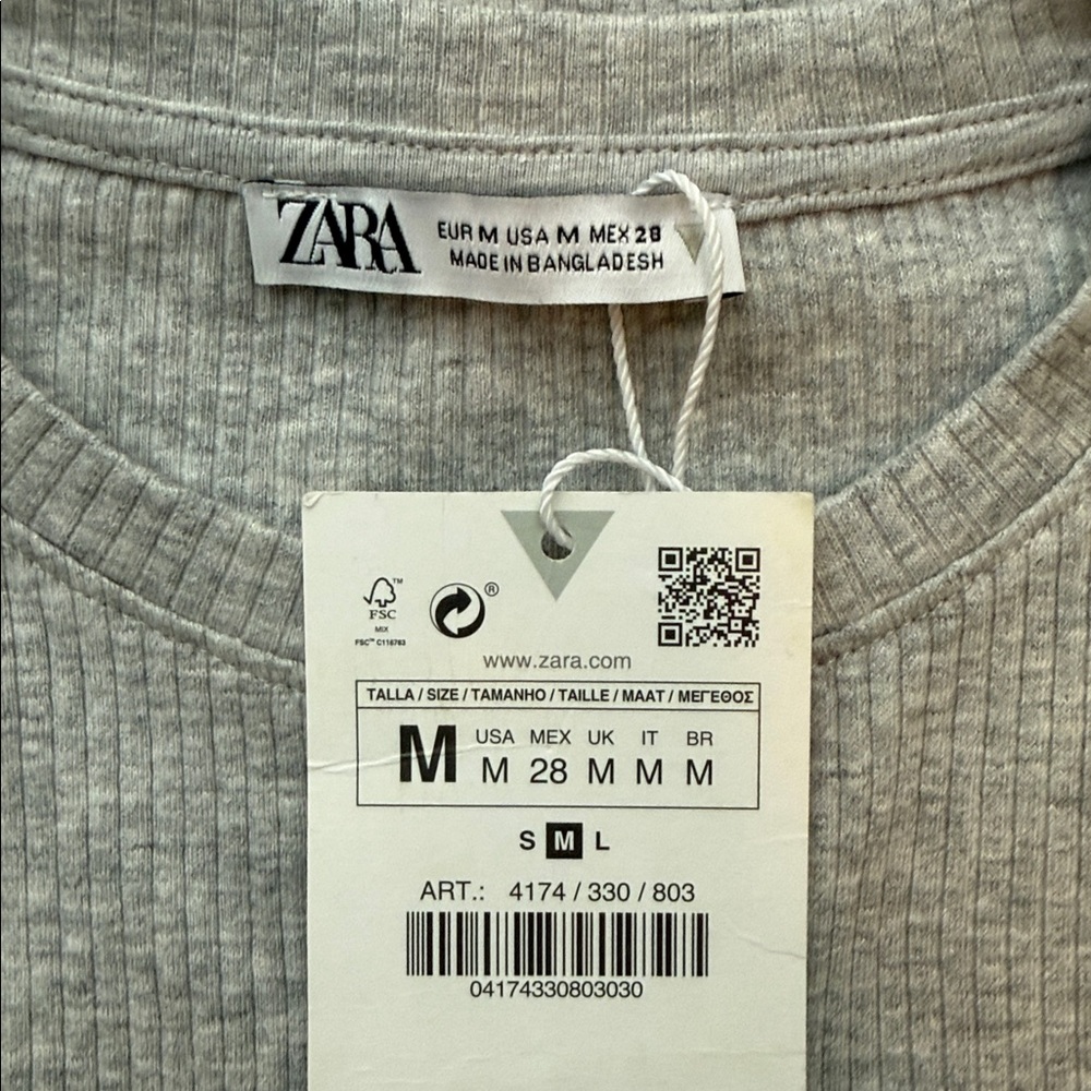 Zara Ribbed Short Sleeve Crop Top Shirt Size Medium - Picture 8 of 8